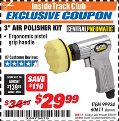 Harbor Freight ITC Coupon 3" AIR POLISHER KIT Lot No. 60611/99934 Expired: 9/30/19 - $29.99