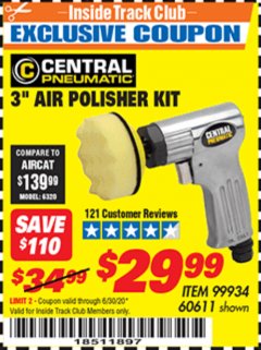 Harbor Freight ITC Coupon 3" AIR POLISHER KIT Lot No. 60611/99934 Expired: 6/30/20 - $29.99