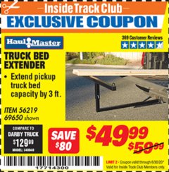Harbor Freight ITC Coupon TRUCK BED EXTENDER Lot No. 69650 Expired: 6/30/20 - $49.99