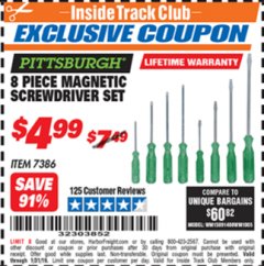 Harbor Freight ITC Coupon 8 PIECE MAGNETIC SCREWDRIVER SET Lot No. 7386 Expired: 1/31/19 - $4.99