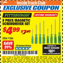 Harbor Freight ITC Coupon 8 PIECE MAGNETIC SCREWDRIVER SET Lot No. 7386 Expired: 3/31/19 - $4.99