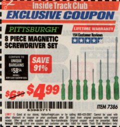 Harbor Freight ITC Coupon 8 PIECE MAGNETIC SCREWDRIVER SET Lot No. 7386 Expired: 7/31/19 - $4.99