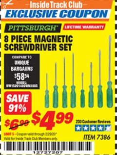 Harbor Freight ITC Coupon 8 PIECE MAGNETIC SCREWDRIVER SET Lot No. 7386 Expired: 2/29/20 - $4.99