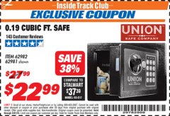 Harbor Freight ITC Coupon 0.19 CUBIC FT. ELECTRONIC DIGITAL SAFE Lot No. 62240/94985/62982/62981 Expired: 3/31/19 - $22.99
