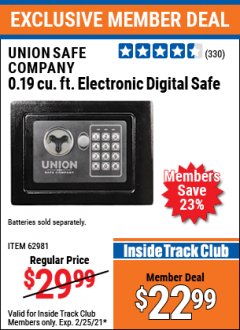 Harbor Freight ITC Coupon 0.19 CUBIC FT. ELECTRONIC DIGITAL SAFE Lot No. 62240/94985/62982/62981 Expired: 2/25/21 - $22.99