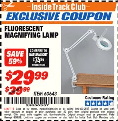 Harbor Freight ITC Coupon FLUORESCENT MAGNIFYING LAMP Lot No. 60643, 66384, 34018 Expired: 8/31/18 - $29.99
