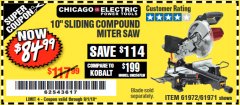 Harbor Freight Coupon 10 IN. COMPOUND MITER SAW WITH LASER GUIDE SYSTEM Lot No. 61973/69683 Expired: 9/1/18 - $84.99