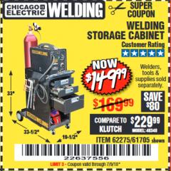 Harbor Freight Coupon WELDING STORAGE CABINET Lot No. 62275/61705 Expired: 7/9/18 - $149.99