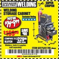 Harbor Freight Coupon WELDING STORAGE CABINET Lot No. 62275/61705 Expired: 8/1/18 - $149.99