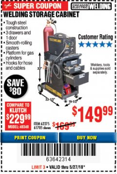 Harbor Freight Coupon WELDING STORAGE CABINET Lot No. 62275/61705 Expired: 5/27/18 - $149.99