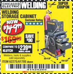 Harbor Freight Coupon WELDING STORAGE CABINET Lot No. 62275/61705 Expired: 12/1/18 - $149.99