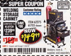 Harbor Freight Coupon WELDING STORAGE CABINET Lot No. 62275/61705 Expired: 11/30/18 - $149.99