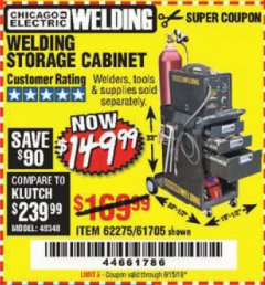 Harbor Freight Coupon WELDING STORAGE CABINET Lot No. 62275/61705 Expired: 6/15/19 - $149.99