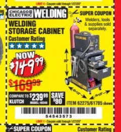Harbor Freight Coupon WELDING STORAGE CABINET Lot No. 62275/61705 Expired: 1/27/20 - $149.99