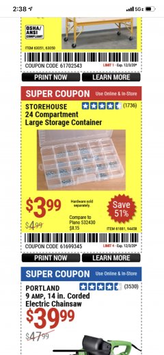 Harbor Freight Coupon 24 COMPARTMENT LARGE STORAGE CONTAINER Lot No. 61881/94458 Expired: 12/3/20 - $3.99