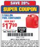 Harbor Freight Coupon 5 GALLON GAS CAN Lot No. 60401/67997 Expired: 5/11/15 - $17.99