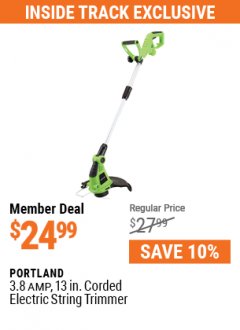 Harbor Freight ITC Coupon 13" ELECTRIC STRING TRIMMER Lot No. 62567/62338 Expired: 7/29/21 - $24.99