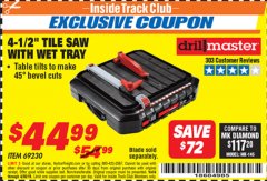 Harbor Freight ITC Coupon 4-1/2" TILE SAW WITH WET TRAY Lot No. 3733/69230 Expired: 4/30/19 - $44.99