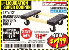 Harbor Freight Coupon 18" X 12" HARDWOOD MOVER'S DOLLY Lot No. 93888/60497/61899/62399/63095/63096/63097/63098 Expired: 6/30/18 - $7.99