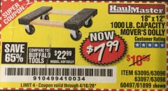 Harbor Freight Coupon 18" X 12" HARDWOOD MOVER'S DOLLY Lot No. 93888/60497/61899/62399/63095/63096/63097/63098 Expired: 6/30/20 - $7.99