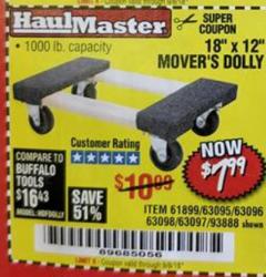 Harbor Freight Coupon 18" X 12" HARDWOOD MOVER'S DOLLY Lot No. 93888/60497/61899/62399/63095/63096/63097/63098 Expired: 9/5/18 - $7.99