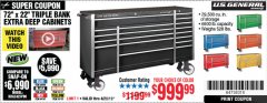 Harbor Freight Coupon US GENERAL 72" X 22" TRIPLE BANK EXTRA DEEP CABINET Lot No. 61656/64167/64003/64004 Expired: 4/28/19 - $999.9