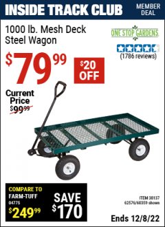Harbor Freight ITC Coupon STEEL MESH DECK WAGON Lot No. 60359/38137/62576 Expired: 12/8/22 - $79.99