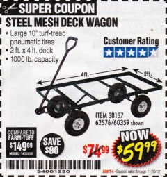 Harbor Freight Coupon STEEL MESH DECK WAGON Lot No. 60359/38137/62576 Expired: 11/30/18 - $59.99
