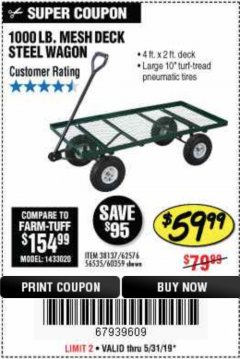 Harbor Freight Coupon STEEL MESH DECK WAGON Lot No. 60359/38137/62576 Expired: 5/31/19 - $59.99