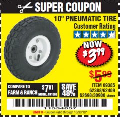 Harbor Freight Coupon 10" PNEUMATIC TIRE HaulMaster Lot No. 30900/62388/62409/62698/69385 Expired: 10/30/18 - $3.99