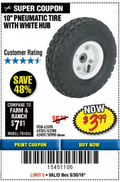Harbor Freight Coupon 10" PNEUMATIC TIRE HaulMaster Lot No. 30900/62388/62409/62698/69385 Expired: 9/30/18 - $3.99