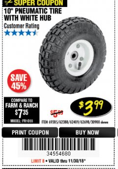 Harbor Freight Coupon 10" PNEUMATIC TIRE HaulMaster Lot No. 30900/62388/62409/62698/69385 Expired: 11/30/18 - $3.99