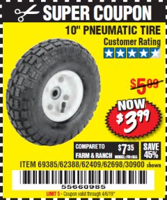 Harbor Freight Coupon 10" PNEUMATIC TIRE HaulMaster Lot No. 30900/62388/62409/62698/69385 Expired: 4/6/19 - $3.99