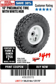 Harbor Freight Coupon 10" PNEUMATIC TIRE HaulMaster Lot No. 30900/62388/62409/62698/69385 Expired: 1/31/19 - $4.49