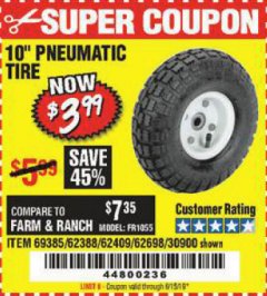 Harbor Freight Coupon 10" PNEUMATIC TIRE HaulMaster Lot No. 30900/62388/62409/62698/69385 Expired: 6/15/19 - $3.99