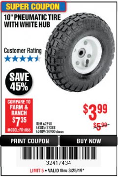 Harbor Freight Coupon 10" PNEUMATIC TIRE HaulMaster Lot No. 30900/62388/62409/62698/69385 Expired: 3/24/19 - $3.99