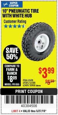 Harbor Freight Coupon 10" PNEUMATIC TIRE HaulMaster Lot No. 30900/62388/62409/62698/69385 Expired: 5/27/19 - $3.99