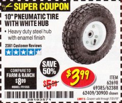 Harbor Freight Coupon 10" PNEUMATIC TIRE HaulMaster Lot No. 30900/62388/62409/62698/69385 Expired: 7/31/19 - $3.99