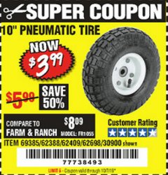Harbor Freight Coupon 10" PNEUMATIC TIRE HaulMaster Lot No. 30900/62388/62409/62698/69385 Expired: 10/1/19 - $3.99