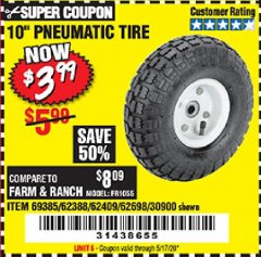 Harbor Freight Coupon 10" PNEUMATIC TIRE HaulMaster Lot No. 30900/62388/62409/62698/69385 Expired: 6/30/20 - $3.99