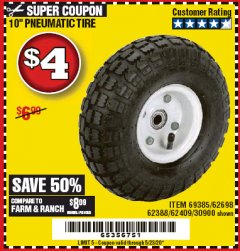 Harbor Freight Coupon 10" PNEUMATIC TIRE HaulMaster Lot No. 30900/62388/62409/62698/69385 Expired: 6/30/20 - $4