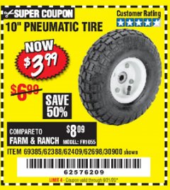 Harbor Freight Coupon 10" PNEUMATIC TIRE HaulMaster Lot No. 30900/62388/62409/62698/69385 Expired: 6/21/20 - $3.99