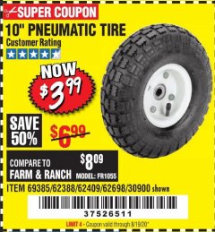 Harbor Freight Coupon 10" PNEUMATIC TIRE HaulMaster Lot No. 30900/62388/62409/62698/69385 Expired: 8/19/20 - $3.99