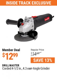 Harbor Freight Coupon DRILLMASTER 4-1/2" ANGLE GRINDER Lot No. 69645/60625 Expired: 7/1/21 - $12.99