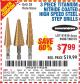 Harbor Freight Coupon 3 PIECE TITANIUM NITRIDE COATED HIGH SPEED STEEL STEP DRILLS Lot No. 91616/69087/60379 Expired: 10/1/15 - $7.99
