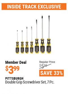 Harbor Freight ITC Coupon 7 PIECE DOUBLE GRIP SCREWDRIVER SET Lot No. 61655 Expired: 4/29/21 - $3.99