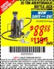 Harbor Freight Coupon 20 TON AIR/HYDRAULIC BOTTLE JACK Lot No. 59426 Expired: 8/31/15 - $88.88