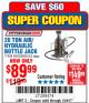 Harbor Freight Coupon 20 TON AIR/HYDRAULIC BOTTLE JACK Lot No. 59426 Expired: 12/4/17 - $89.99