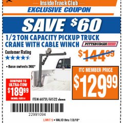 Harbor Freight ITC Coupon 1/2 TON CAPACITY PICKUP CRANE WITH CABLE WINCH Lot No. 61522/60731/37555 Expired: 7/3/18 - $129.99