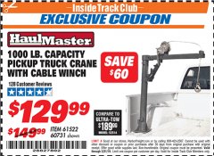 Harbor Freight ITC Coupon 1/2 TON CAPACITY PICKUP CRANE WITH CABLE WINCH Lot No. 61522/60731/37555 Expired: 3/31/19 - $129.99